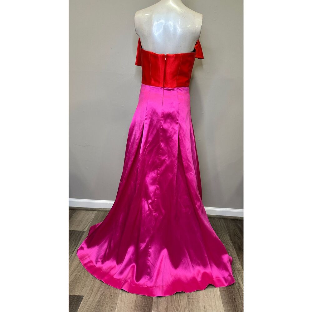 Zac Posen Red and Fuchsia Satin Strapless Maxi Gown - Picture 5 of 7